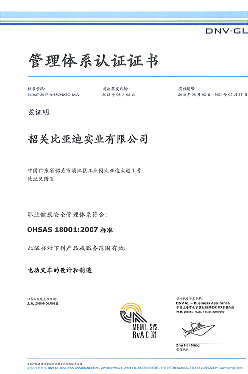 徐州市OHSAS 180012007 证书_00